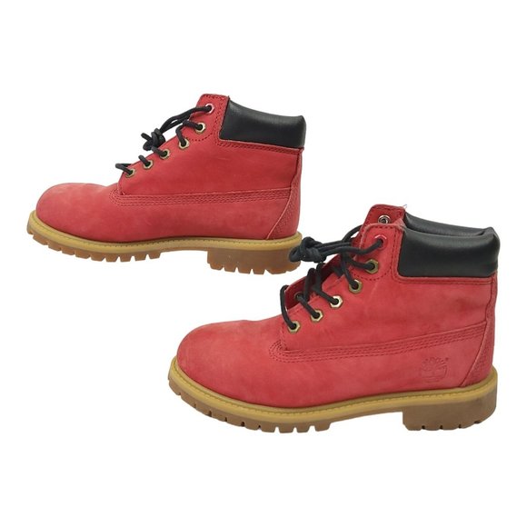 Timberland Nubuck Leather Boots Boys Size US 3 UK 2.5 EU 35 Red 6578R Hiking - Picture 10 of 12